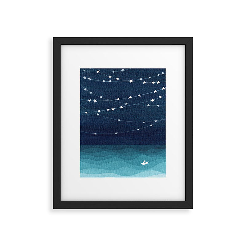 Garlands of stars, watercolor teal ocean Framed Art Print Gallery Image 5