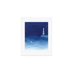 Lighthouse & the paper boat, blue ocean Art Print Gallery Image 1
