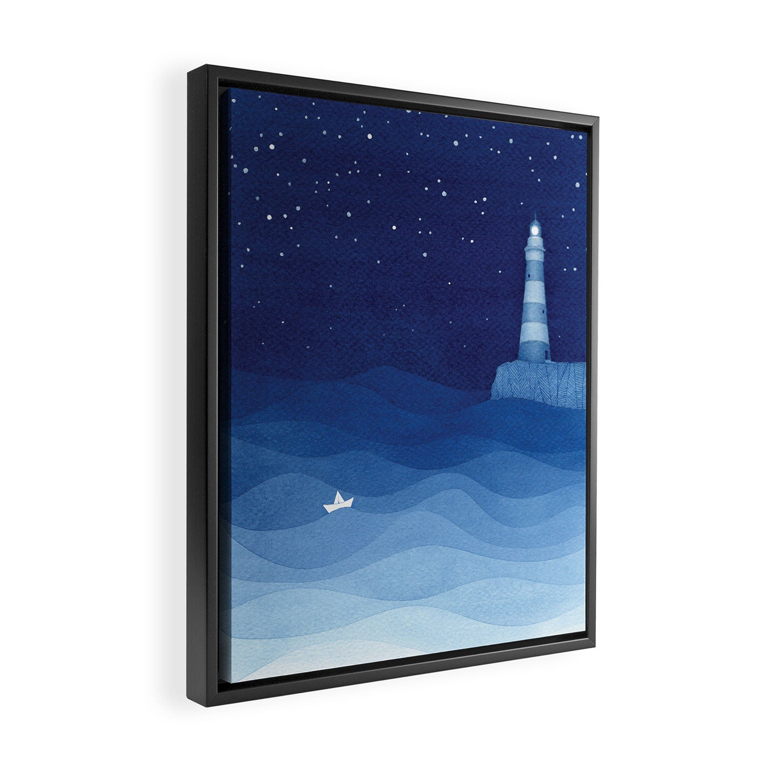 Lighthouse & the paper boat, blue ocean Framed Canvas Print Gallery Image 2