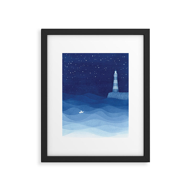 Lighthouse & the paper boat, blue ocean Framed Art Print Gallery Image 5