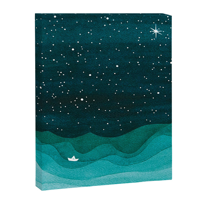 Starry Ocean, teal sailboat watercolor sea waves night Canvas Print Gallery Image 1
