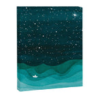Starry Ocean, teal sailboat watercolor sea waves night Canvas Print Gallery Image 6