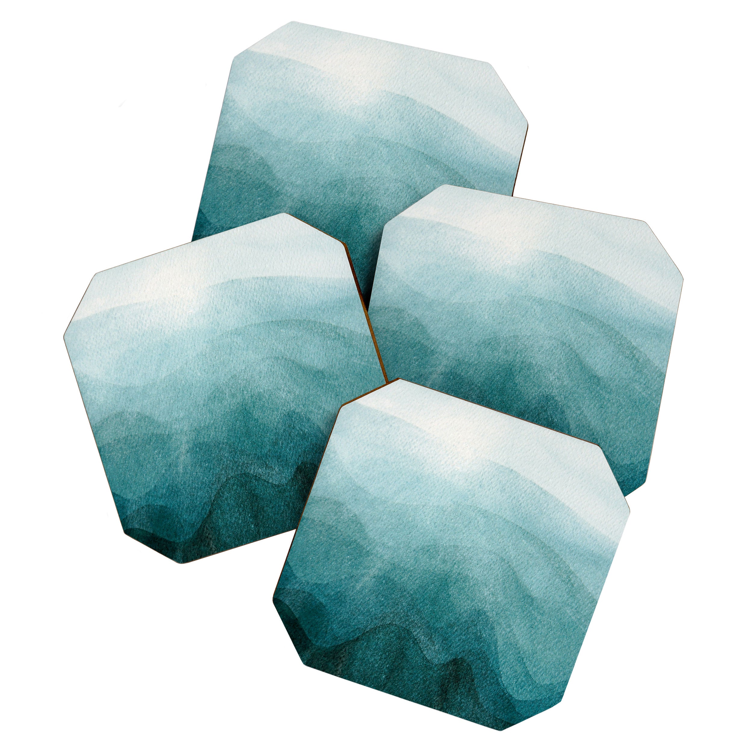 Sunrise in the mountains, dawn, teal, abstract watercolor Coaster Gallery Image 1