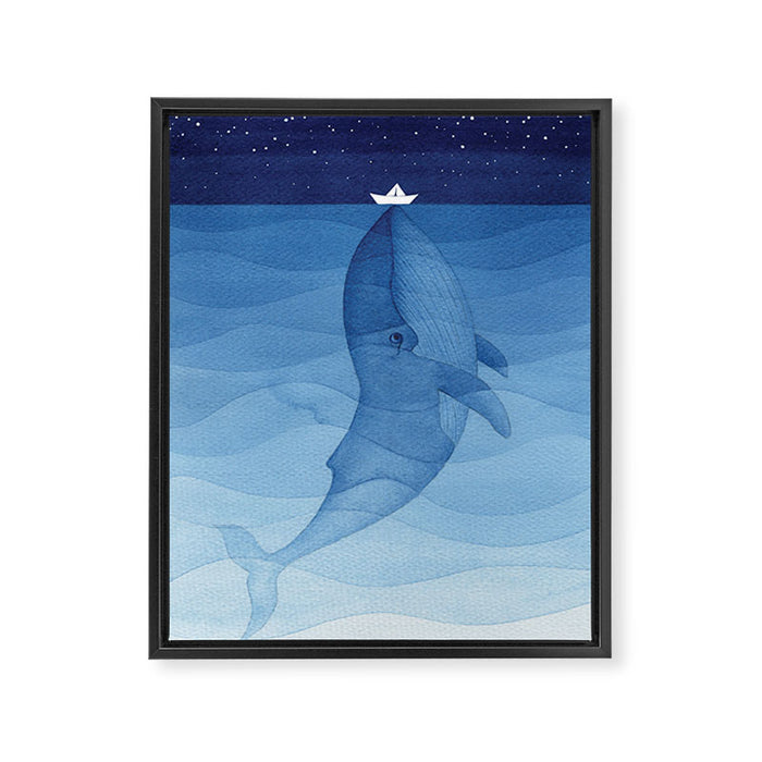 Whale blue ocean Framed Canvas Print Gallery Image 1