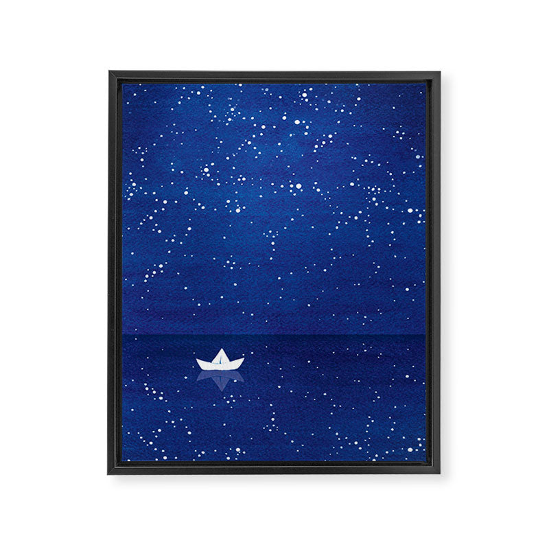 Zen sailing, ocean, stars Framed Canvas Print Gallery Image 1