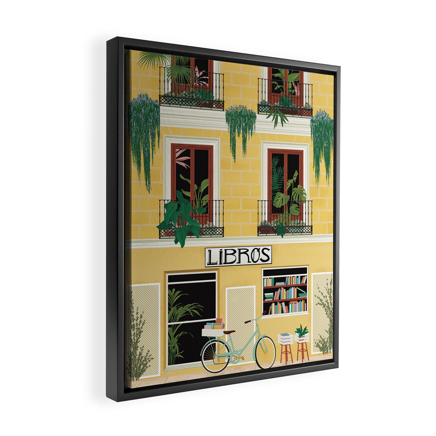 Madrid Book Shop Framed Canvas Print Gallery Image 2