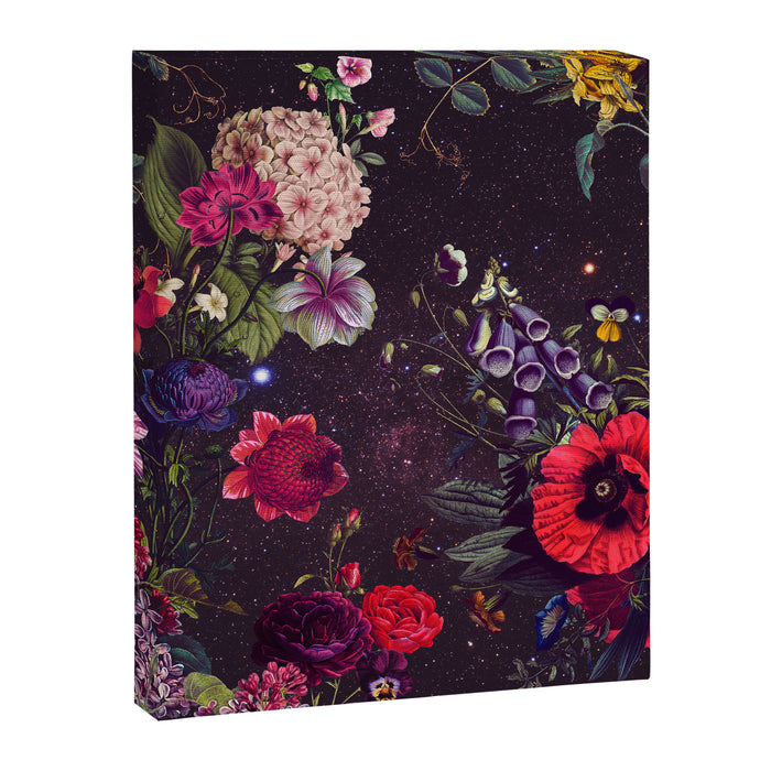 Astro Garden - Space, Stars, Purple, Red, Pink, Blossom, Vibrant, Flower Garden Canvas Print Gallery Image 1