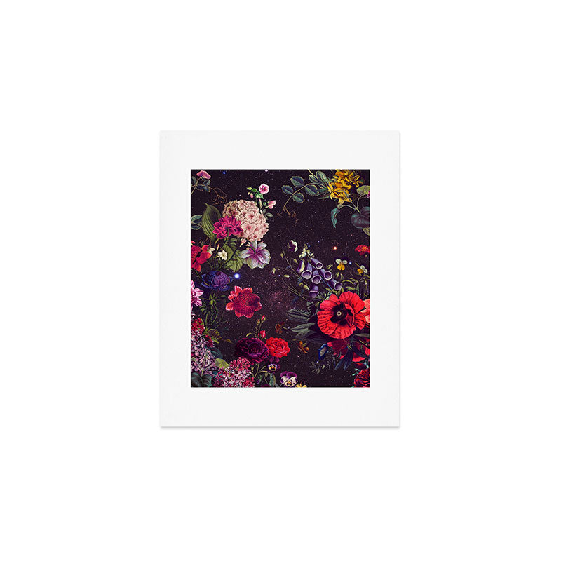 Astro Garden - Space, Stars, Purple, Red, Pink, Blossom, Vibrant, Flower Garden Art Print Gallery Image 1