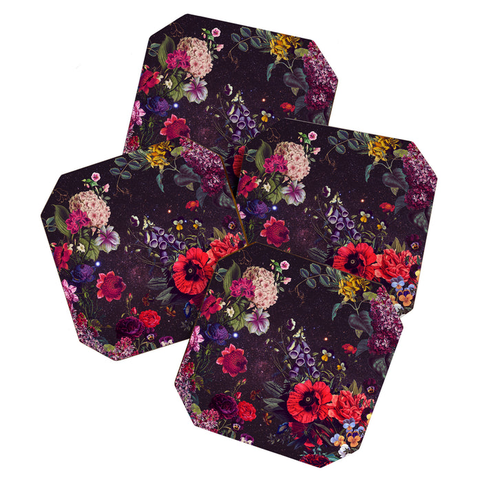 Astro Garden - Space, Stars, Purple, Red, Pink, Blossom, Vibrant, Flower Garden Coaster Gallery Image 1
