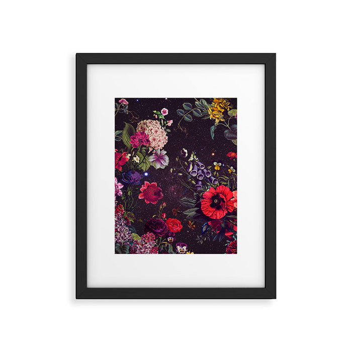 Astro Garden - Space, Stars, Purple, Red, Pink, Blossom, Vibrant, Flower Garden Framed Art Print Gallery Image 1