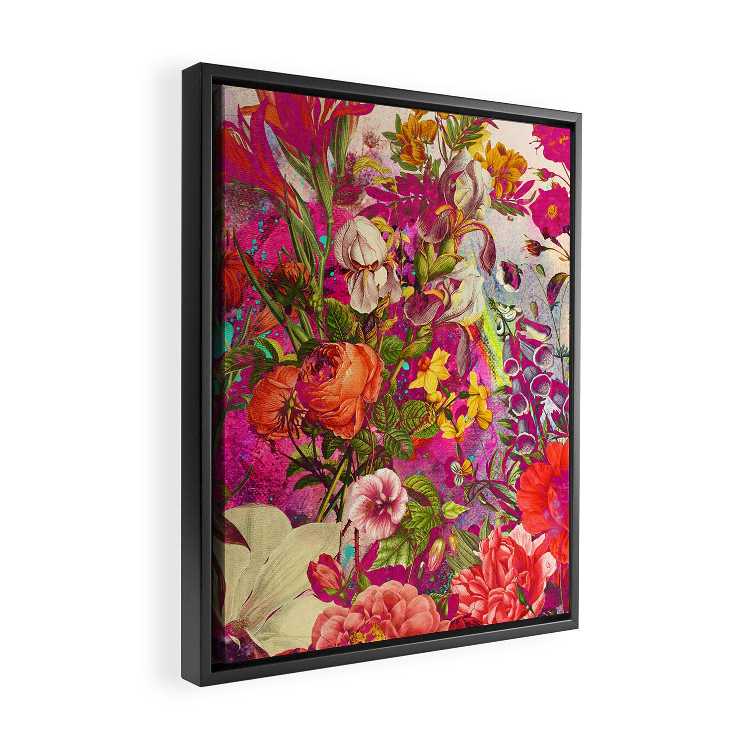 Atomic Garden - Vibrant Flowers Framed Canvas Print Gallery Image 2