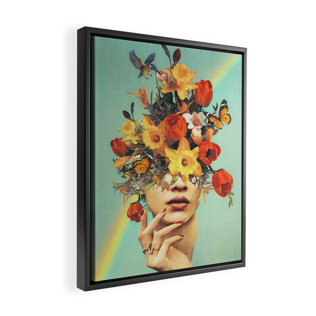 Baby's in bloom - Rainbow, flowers, birds,  butterflies Framed Canvas Print Gallery Image 2