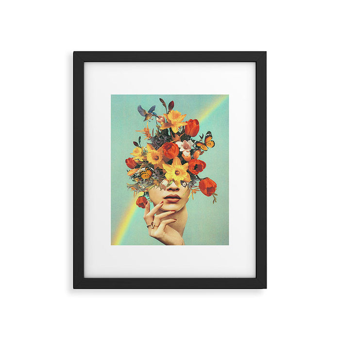 Baby's in bloom - Rainbow, flowers, birds,  butterflies Framed Art Print Gallery Image 1