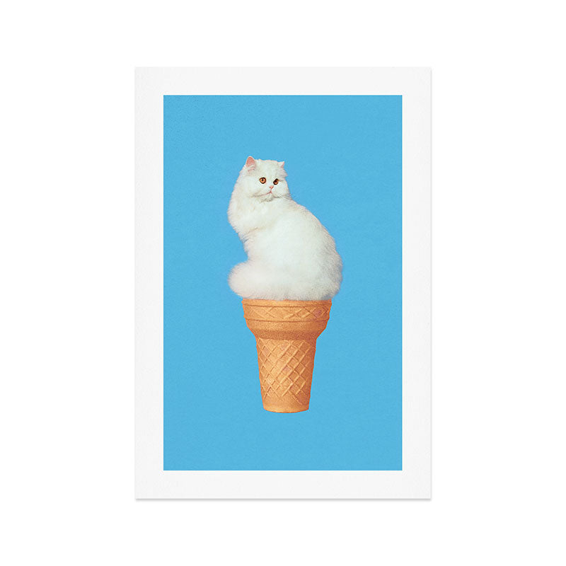 Cat Ice Cream - Blue Art Print Gallery Image 1