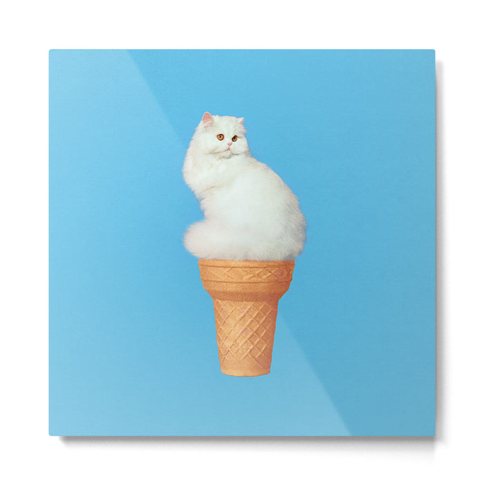 Cat Ice Cream - Blue Metal Print Gallery Image 1