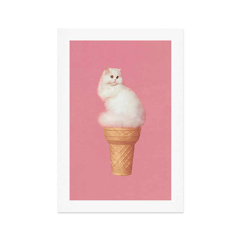 Cat Ice Cream - Pink Art Print Gallery Image 1