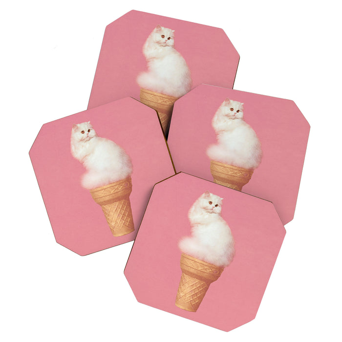 Cat Ice Cream - Pink Coaster Gallery Image 1