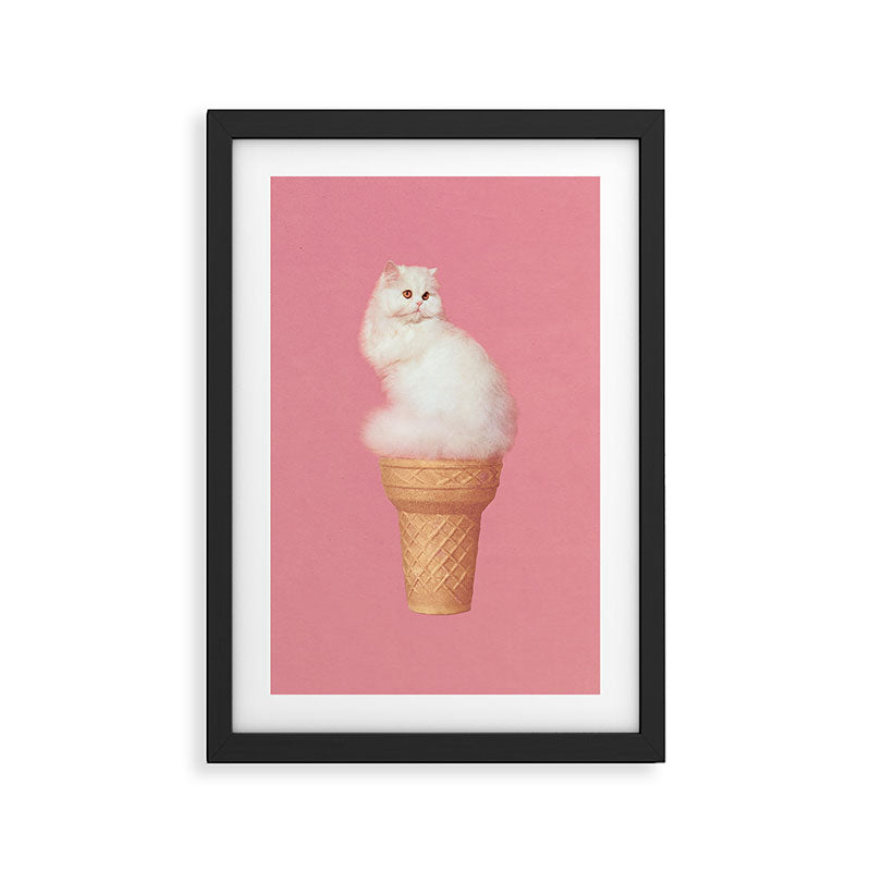 Cat Ice Cream - Pink Framed Art Print Gallery Image 3