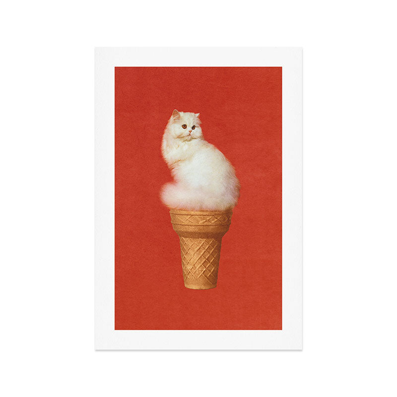 Cat Ice Cream - Red Art Print Gallery Image 1