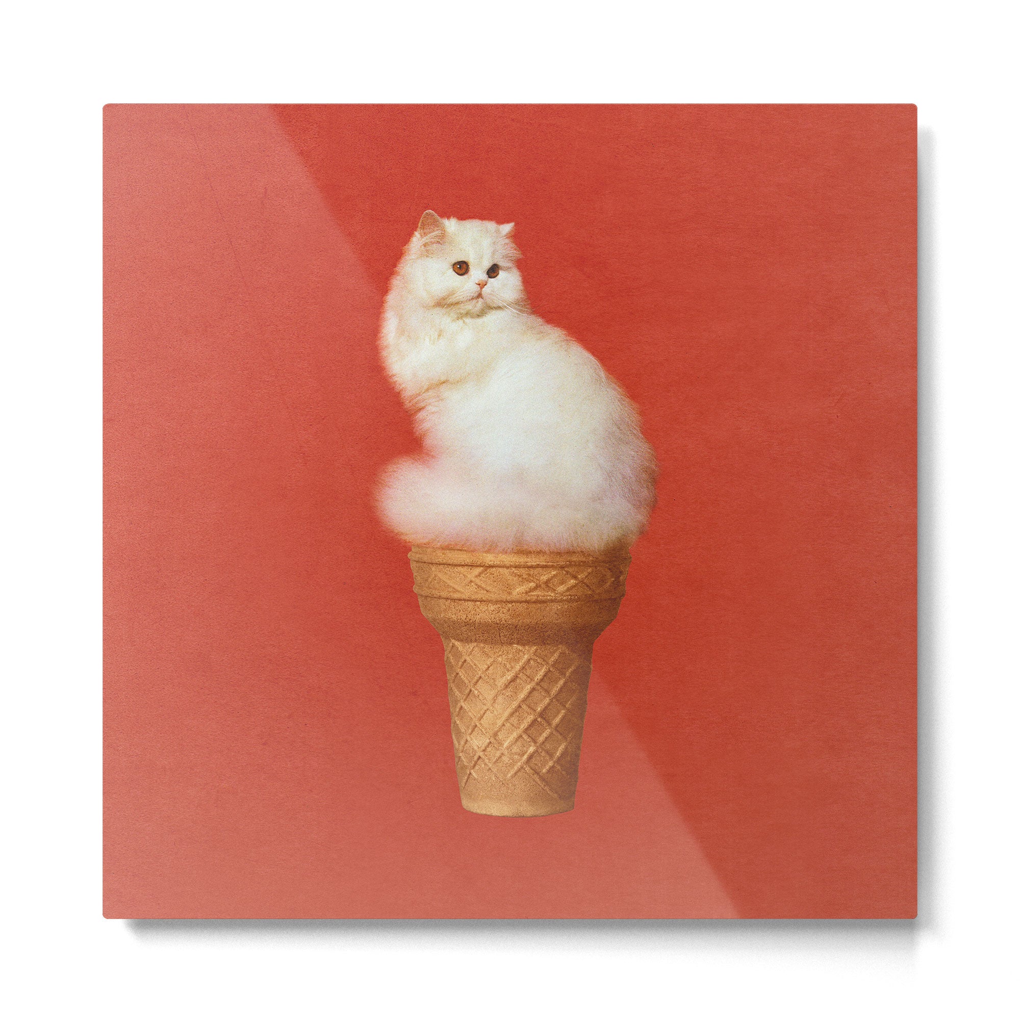 Cat Ice Cream - Red Metal Print Gallery Image 2