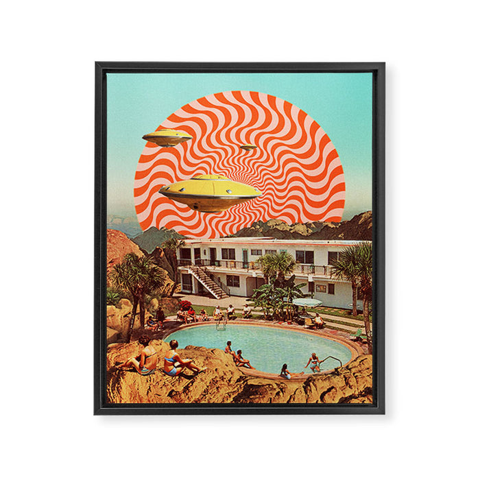 Cosmic UFO Pool Party Framed Canvas Print Gallery Image 1