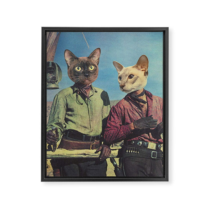 Cowboy Cats - Double trouble Framed Canvas Print Gallery Image 1