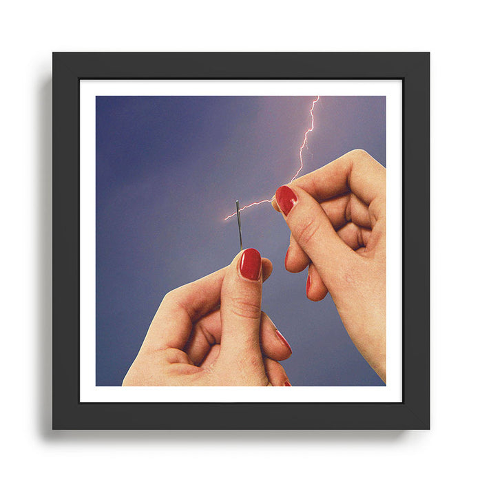 Elysian thread - Sewing hands/thunder & lighting Framed Art Print Gallery Image 1