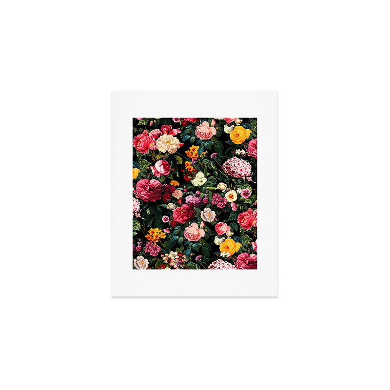 Floral D - Red, Pink, Yellow, Green, Black Baroque Floral Blossom Art Print Gallery Image 1