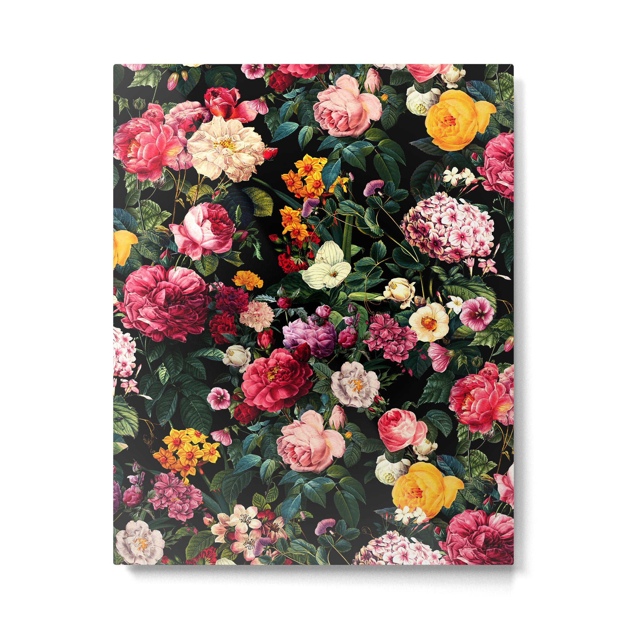 Floral D - Red, Pink, Yellow, Green, Black Baroque Floral Blossom Metal Print Gallery Image 6