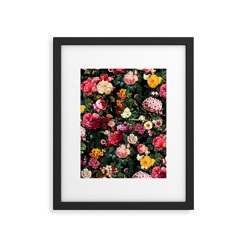 Floral D - Red, Pink, Yellow, Green, Black Baroque Floral Blossom Framed Art Print Gallery Image 6