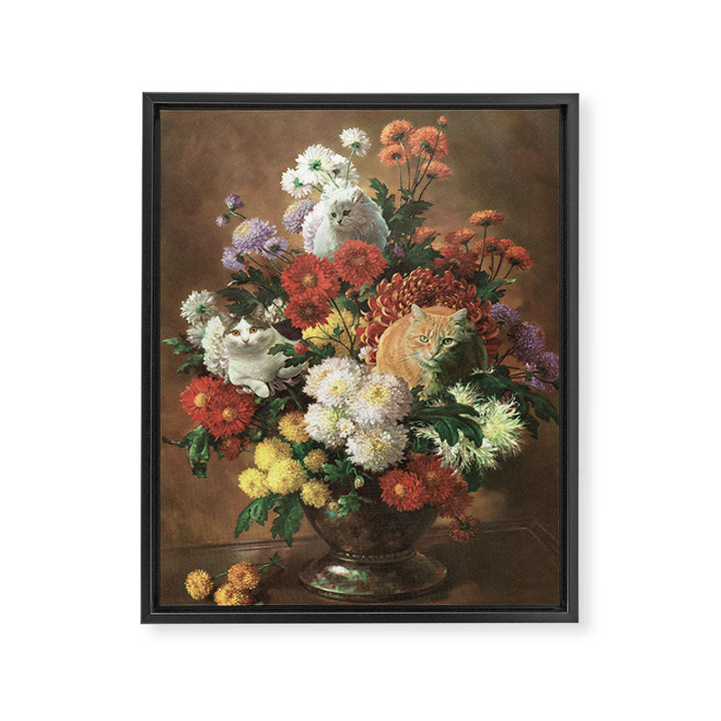 Flower Cats - Botanical cat arrangement Framed Canvas Print Gallery Image 6