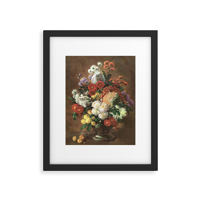 Flower Cats - Botanical cat arrangement Framed Art Print Gallery Image 1