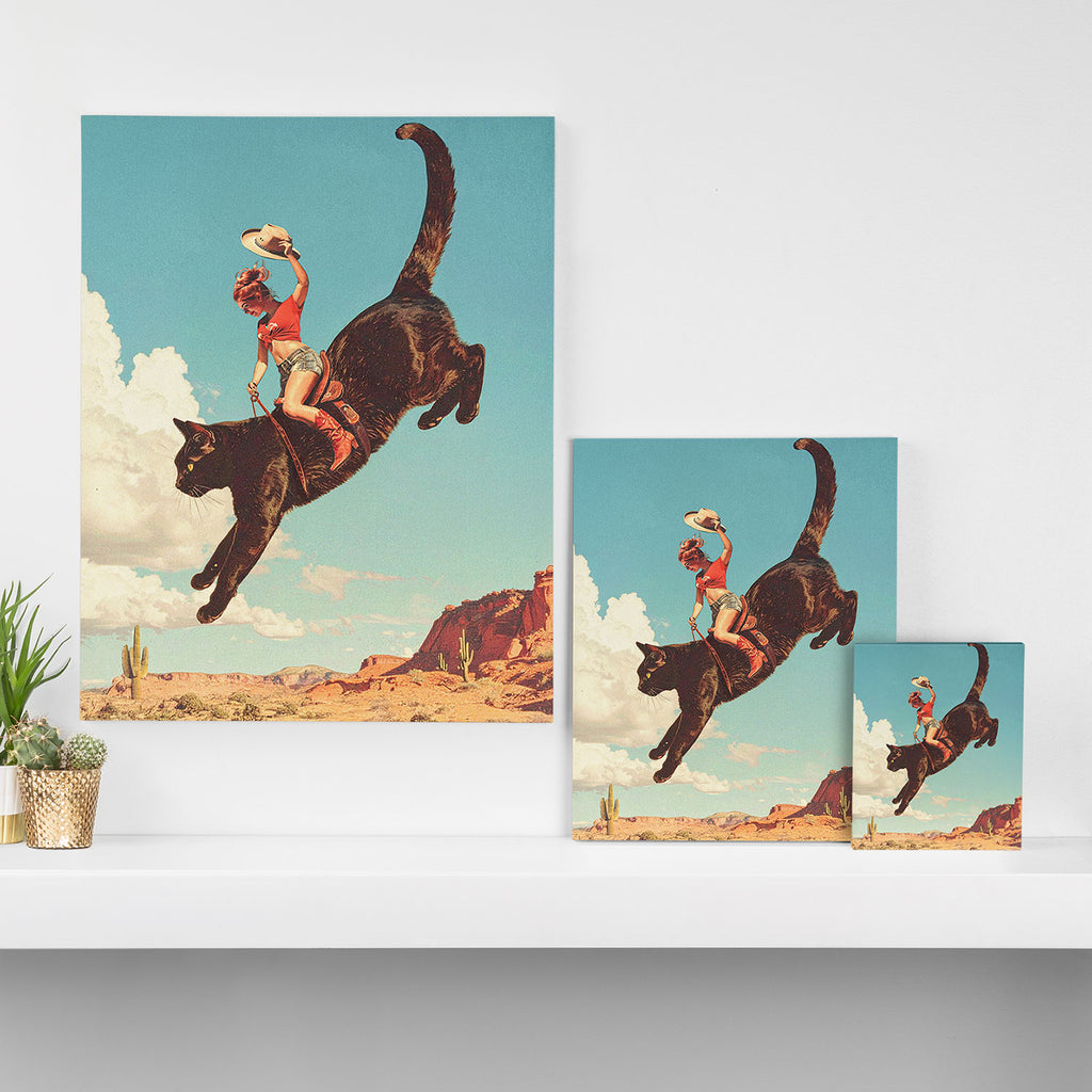 Meehaw - Rodeo Cat Cowgirl Bronc Canvas Print Gallery Image 3