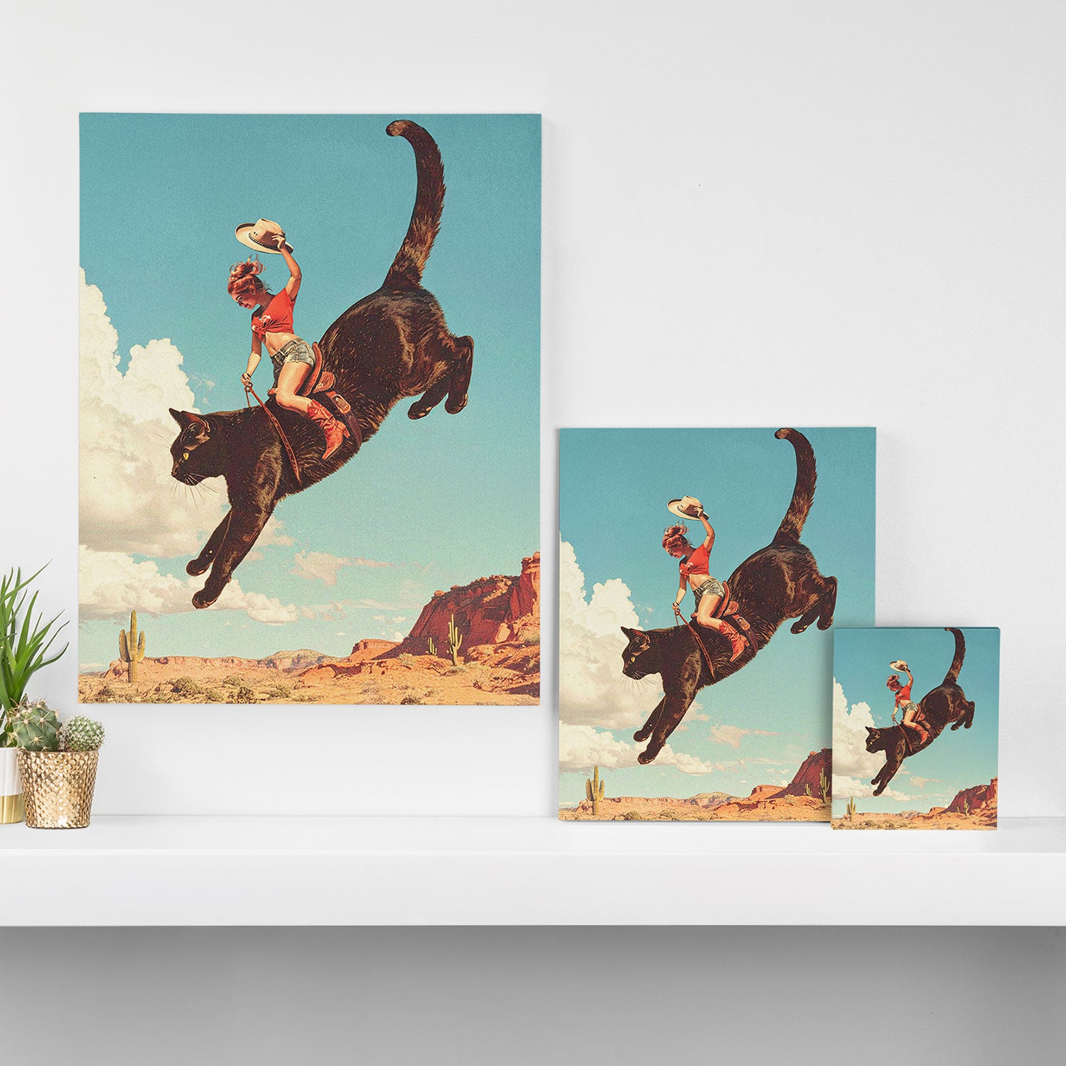 Meehaw - Rodeo Cat Cowgirl Bronc Canvas Print Gallery Image 3