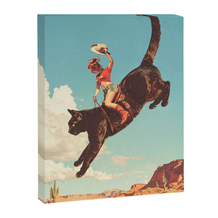 Meehaw - Rodeo Cat Cowgirl Bronc Canvas Print Gallery Image 1