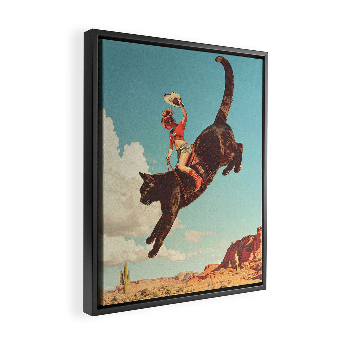 Meehaw - Rodeo Cat Cowgirl Bronc Framed Canvas Print Gallery Image 2