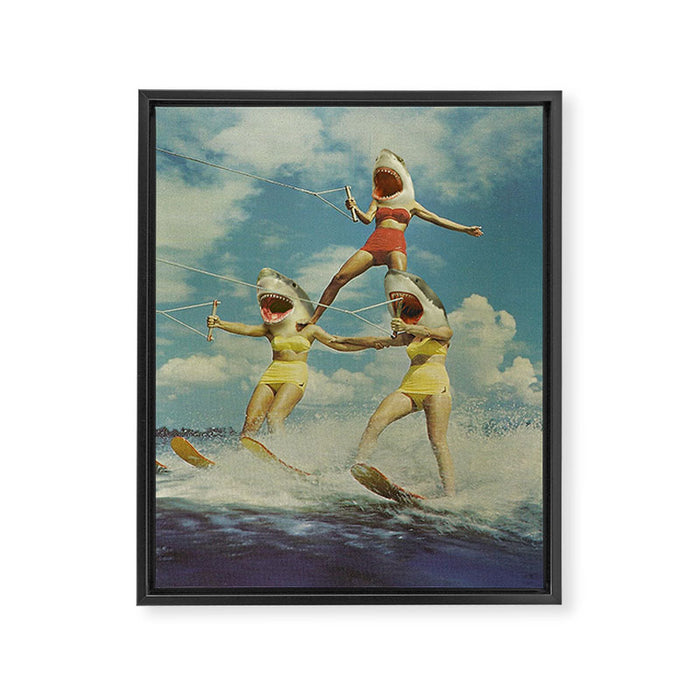 On Evil Beach - Shark Attack Framed Canvas Print Gallery Image 1