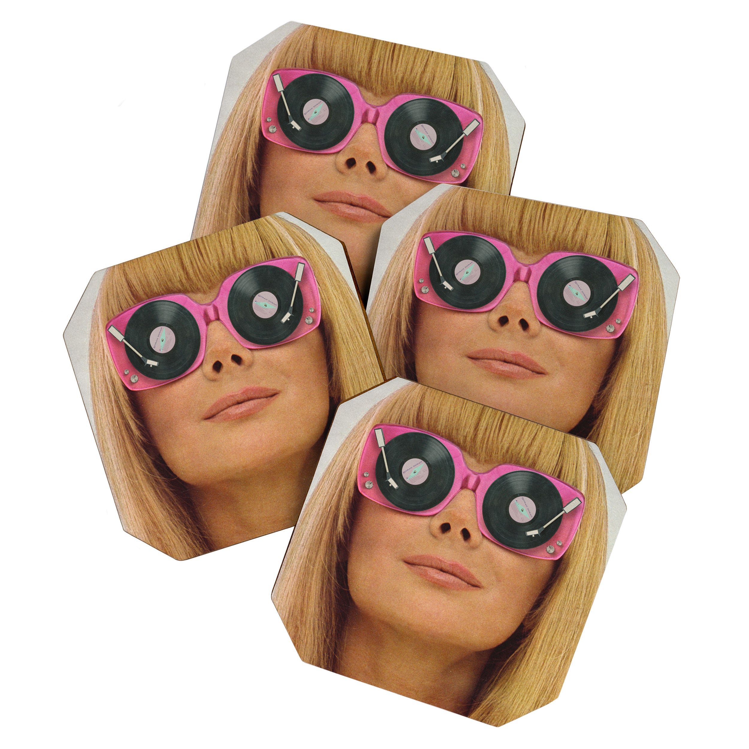 Pink Vinyl Sun Glasses - Vinyl Shades  Coaster Gallery Image 1