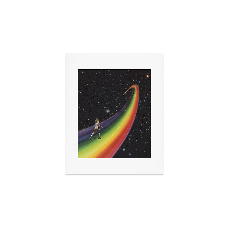 Retro Cosmic Rainbow Roller Skating Art Print Gallery Image 1
