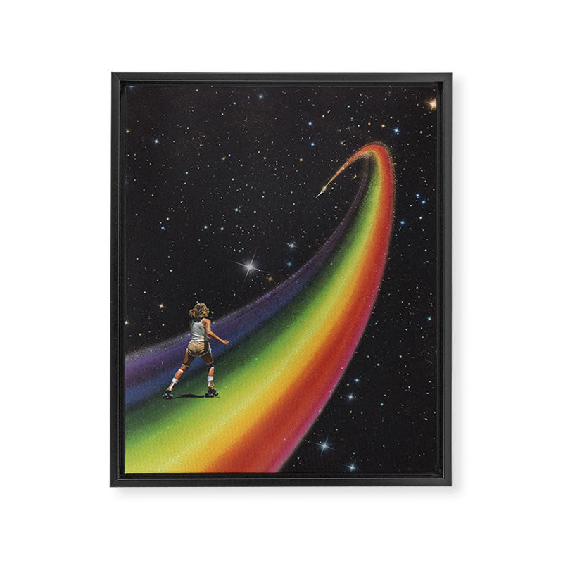 Retro Cosmic Rainbow Roller Skating Framed Canvas Print Gallery Image 8