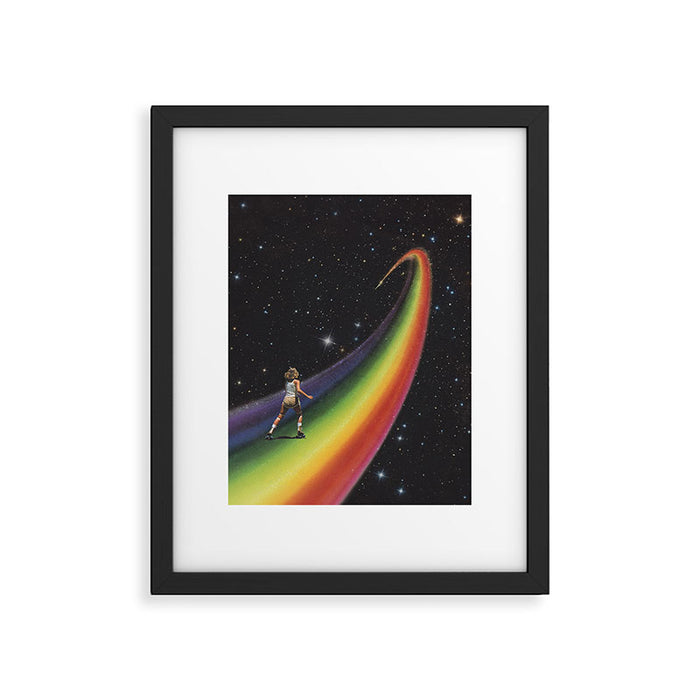 Retro Cosmic Rainbow Roller Skating Framed Art Print Gallery Image 1