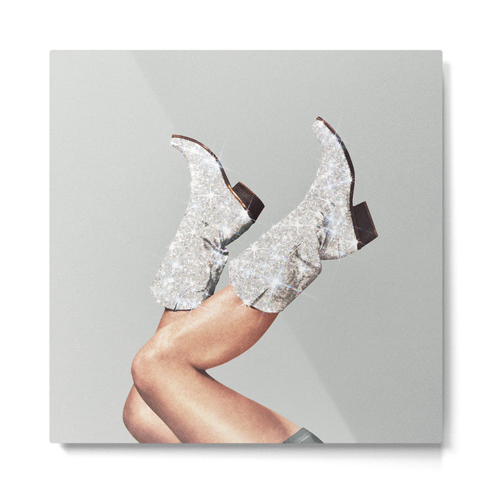 These Boots - Glitter Silver Metal Print Gallery Image 1