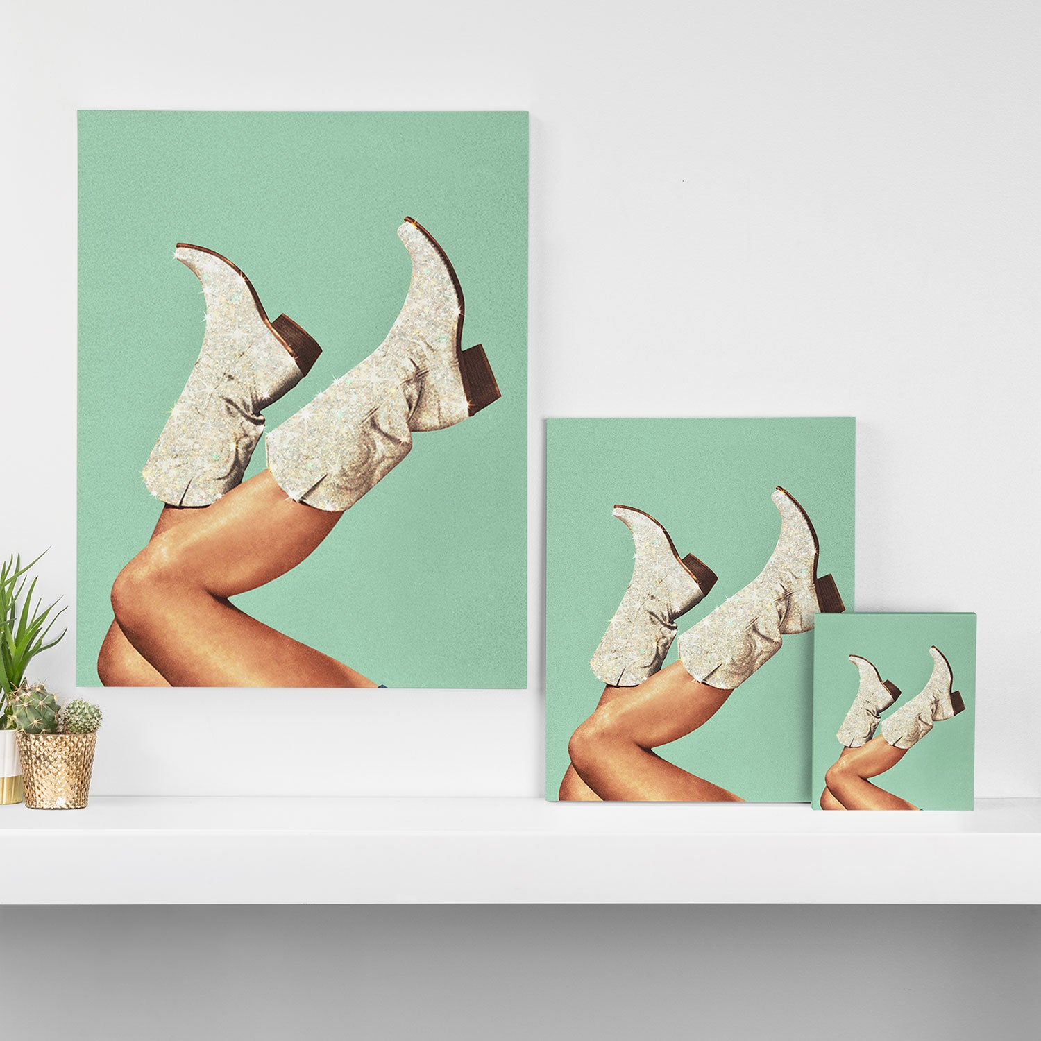 These Boots - Glitter Teal Green II Canvas Print Gallery Image 3