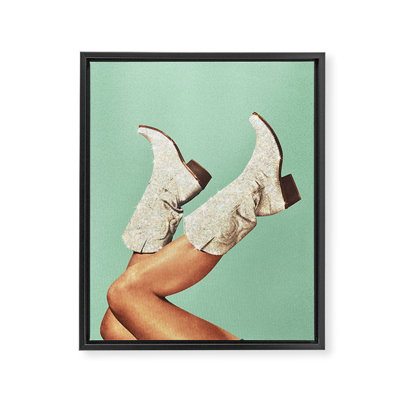 These Boots - Glitter Teal Green II Framed Canvas Print Gallery Image 6