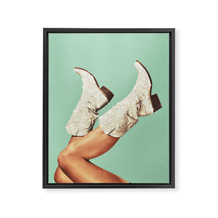 These Boots - Glitter Teal Green II Framed Canvas Print Gallery Image 1