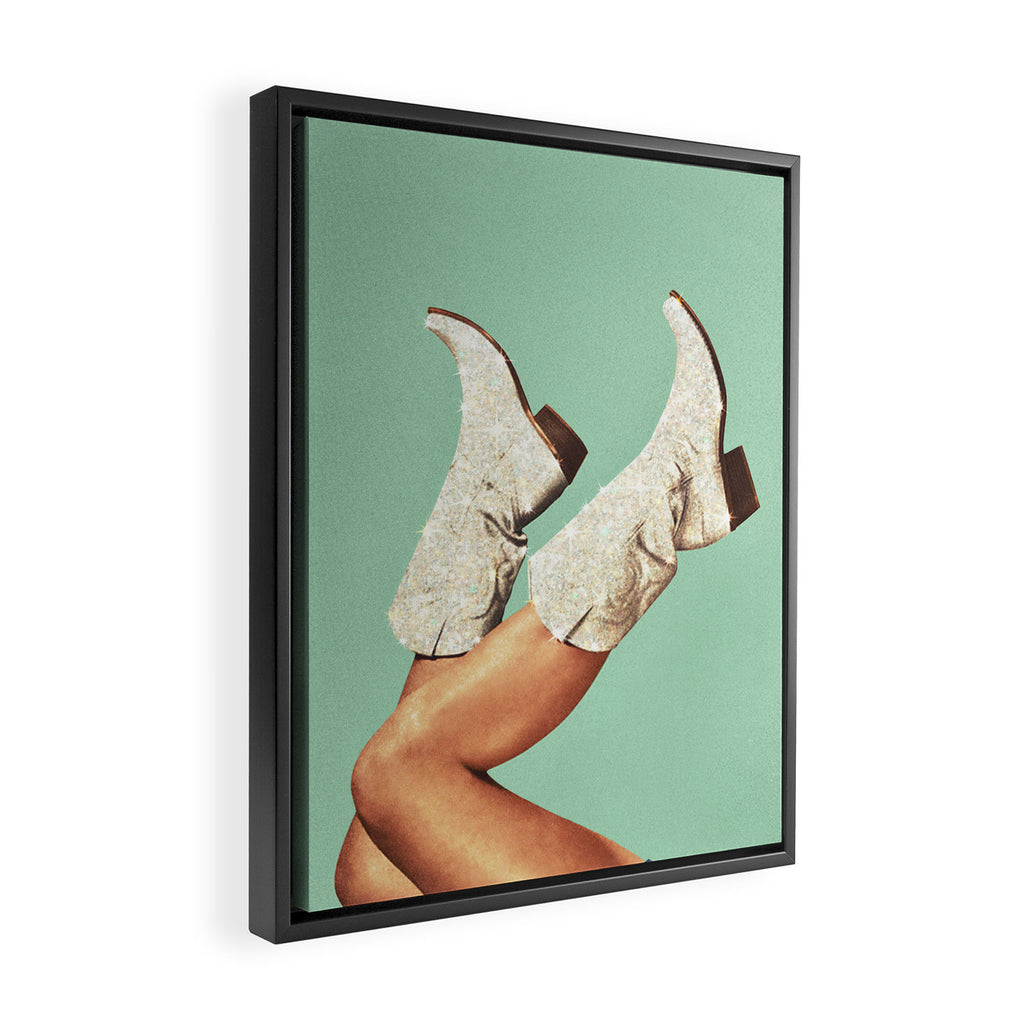 These Boots - Glitter Teal Green II Framed Canvas Print Gallery Image 2