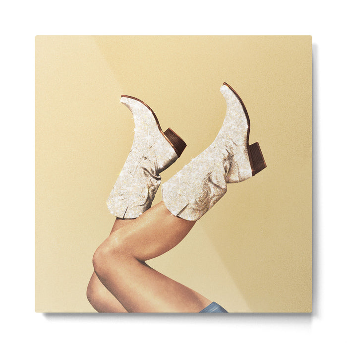 These Boots - Glitter Yellow & Tan Metal Print Gallery Image 1