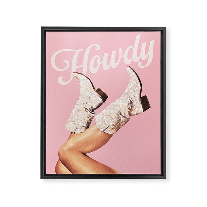 These Boots - Howdy Glitter Pink II Framed Canvas Print Gallery Image 1