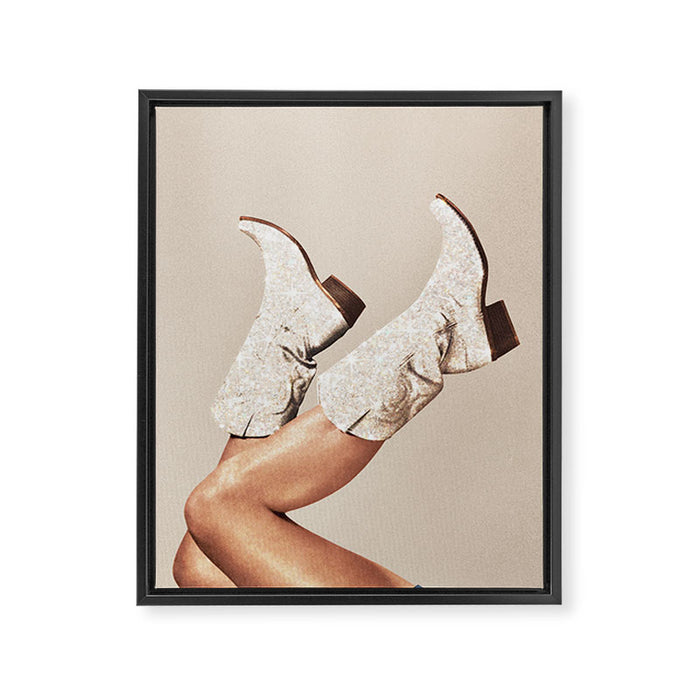 These Boots - Neutral Glitter II / Beige Framed Canvas Print Gallery Image 1