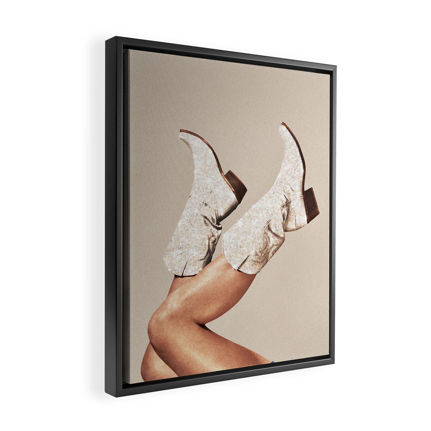 These Boots - Neutral Glitter II / Beige Framed Canvas Print Gallery Image 2